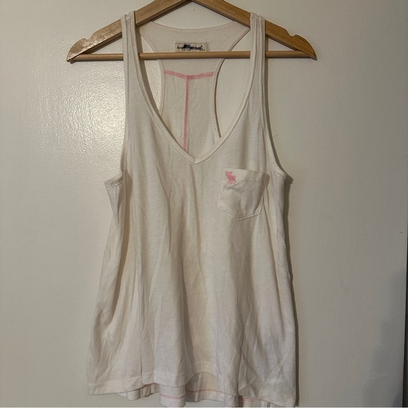 Abercrombie & Fitch white tank Pink Stitching Size M - Picture 6 of 6